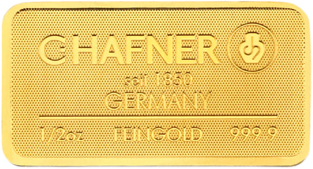 Goldbarren mit der Aufschrift C-Hafner seit 1850 Germany 1/2oz Feingold 999.9 - zum anonymen Goldkauf